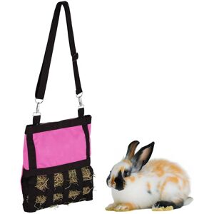 Relaxdays - Hay Bag, for Small Animals, Rabbits, Guinea Pigs, Straw Storage, Cage Accessories, HxW 30 x 30 cm, Pink/Black