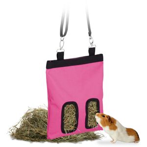 Relaxdays - Hay Bag, for Small Animals, Rabbits, Guinea Pigs, Straw Storage, Cage Accessory, HxW 31 x 25 cm, Pink/Black