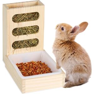 Relaxdays - Hay Rack, Feeding Bowl, Food Trough for Rabbits & Guinea Pigs, Wood, Storage Bin for Hanging Straw, Natural