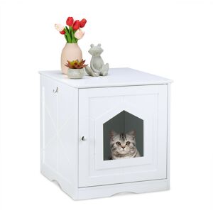 Relaxdays - Cat Litter Box Cabinet, Wooden Cupboard Design, Cat Toilet Box, Pet House, h x w x d 52 x 48 x 53 cm, White