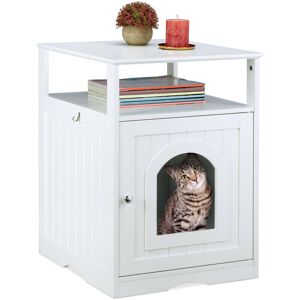 Relaxdays - Cat Cabinet with Shelf, Wooden Cupboard Design, Kitten Toilet Box, House, h x w x d 64 x 48 x 53 cm, White