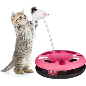 Relaxdays Pink Cat Toy Carousel with Mouse, Interactive Toy, Ball with Bell, Pet Training and Entertainment