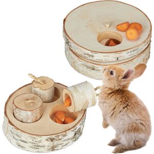 Rabbit activity toy, set of 2, treat challenge for small animals, entertainment, guinea pigs, natural wood - Relaxdays