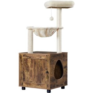 Yaheetech - Small Cat Litter Box Enclosure with Cat Tree, Hidden Cat Washroom Furniture with Cat Condo, Rustic Brown/Beige