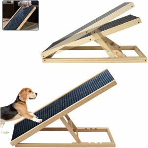 Day Plus - Solid Wooden Pet Ramp Car Dog Ladder - 4-Height Adjustable for Cars High Bed