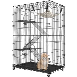 Vevor - Catio, 4-Tier Large Cat Cages Indoor, Detachable Metal Playpen Enclosure with 360° Rotating Casters, with 3 Ladders and a Hammock for 1-3