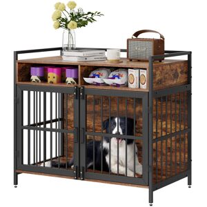 Vevor - Furniture Style Dog Crate with Storage, 41 inch Dog Crate Furniture Large Breed with Double Doors, Wooden Dog Cage for Large/Medium Dog