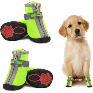 HOOPZI Waterproof Small Dog Shoes 4 Pack, Reflective Non-Slip Paw Protector Dog Boots Warm Puppy Shoes Small Medium Dogs Green 3