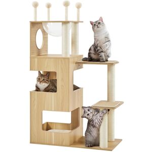 Yaheetech Wooden Cat Tree Tower, Cat Clear Bowl Condo，Cat House, Wood