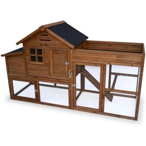 SWEEEK Wooden chicken coop - for 3 chickens, with enclosure and integrated planter - Campine - Wood colour - Natural