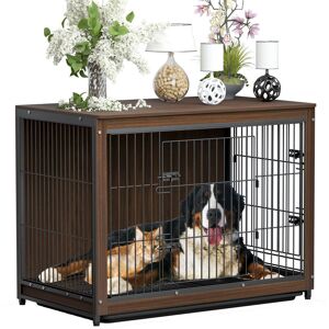 BINGO PAW Wooden Wire Pet Kennel Double Doors Dog Crate with Toilet Tray, tv Stand Cabinet End Table Extra Large 97.5 x 59 x 75.7cm