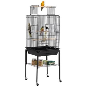 47-inch Play Top Bird Cage with Stand/Wheels, Black - Yaheetech