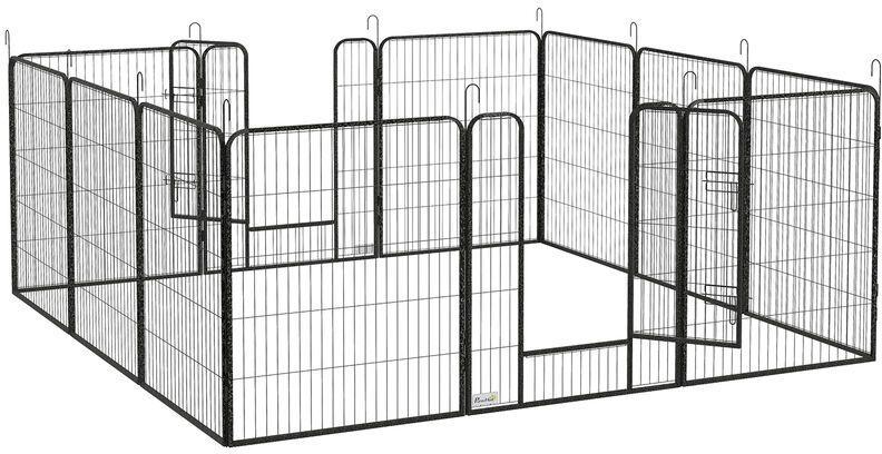 Pawhut - 12 Panel Pet Playpen, Heavy-Duty Dog Cage with Lockable Doors Single Panel:80W x 100Hcm - Grey