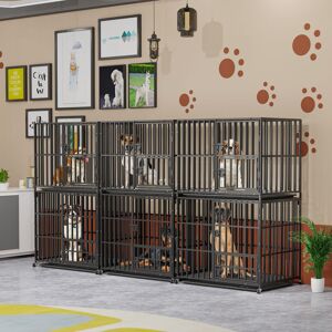 BINGO PAW BingoPaw 2 Layers Heavy Duty Pet Dog Cage Strong Metal Crate Kennel Playpen with Wheels & Tray, 42 inch