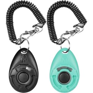 Ymyny - 2-Pack Dog Clicker, Dog Clicker with Rubber Band and Large Button, Professional Clicker for Cats, Dogs, Horses, Black + Teal