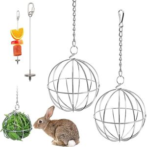 HÉLOISE 2 Pieces Hay Ball, Pet Hay Ball, Rabbit Ball Feeder, 1 Pieces Vegetable Feeding Steel Fork, For Feeding Small Animals
