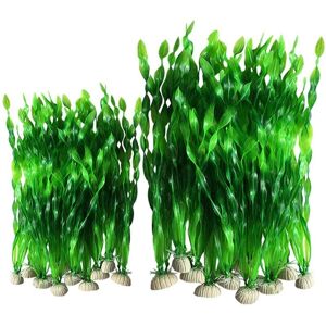 Tlily - 20PCS Artificial Decorative Plastic Aquarium Fish Tank Decoration Plants (20Pcs Green)