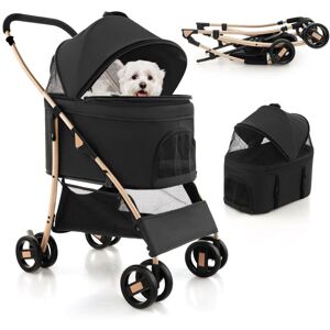 Costway - 3-In-1 Pet Stroller Foldable Dog Cat Travel Strolling Cart w/ Adjustable Canopy