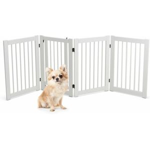 Costway - 4 Panels Wooden Freestanding Pet Safety Fence Gate Foldable Tall Dog Gate White