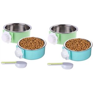 Tlily - 4 Pieces Dog Bowl in Crate, Removable Pet Kennel Stainless Steel Hanging Feeding Bowl Spoon