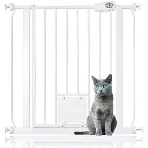 Bettacare - Pet Gate with Lockable Cat Flap, 75cm - 83cm, White, 75cm in Height, Dog Safety Barrier with Cat Flap