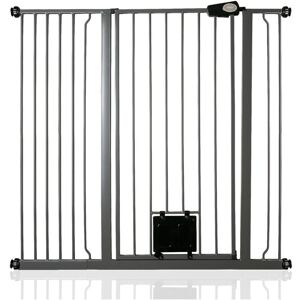 Bettacare - Pet Gate with Lockable Cat Flap, 113.8cm - 121.4cm, Slate Grey, 104cm in Height