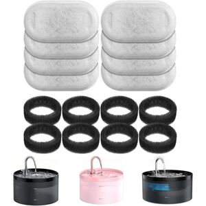 Cyslmuk - Cat Water Fountain Filters, 8 pcs Filters + 8 pcs Cat Water Fountain Sponges, Filter Hair (Sponges), Triple Filtration (Filters)
