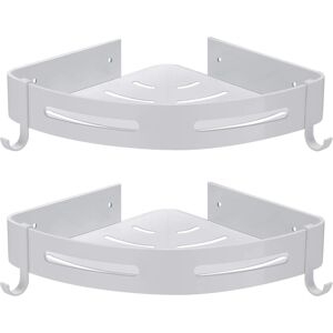 ZVD Corner Shower Shelf No Drilling Bathroom Storage Shower Bathroom Accessory Shower Holder No Rust Aluminum Set of 2 White with Hooks