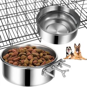 TLILY Dog Bowls 2 Pack, Stainless Steel Food Bowl and Water Bowl, Hanging for Cage Crate Kennel, Non-Spilling