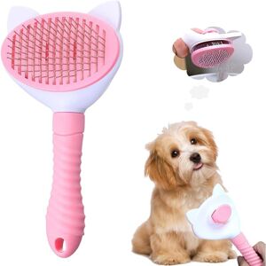 HÉLOISE Dog Brush, Grooming Brush Self-Cleaning Cat Brush Pet Dog Brush Pet Brush, Suitable for Short and Long Hair Dogs Cats (Pink)