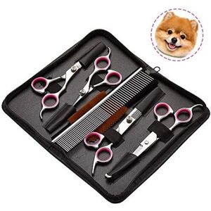 Longziming - Dog Scissors, 4 Piece Titanium Coated Stainless Steel Pet Grooming Tool Set, Thinning/Straight/Curved Shears and Comb