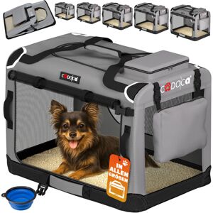 CADOCA® Pet Carrier Fabric Dog Cat Rabbit Transport Bag Cage Folding Puppy Crate L - Grey