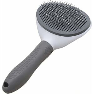 Héloise - Dog/Cat Brush Self-Cleaning Pet Grooming Brush Grooming and Undercoat Removal Pet Brush Remove 95% of Dead Hair (Grey)