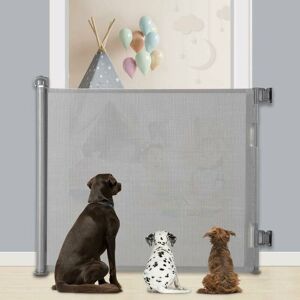 Dewdat - Extra Wide Retractable Dog Gates Indoor Baby Stair Gates Baby Pet Barriers for Dogs Expandable Dog Fence Stair Gate Safety Gates (Grey-S)