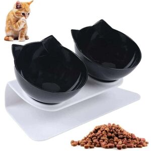 YMYNY FLITI Cat Bowl, Double Cat Bowl, 15° Tilting Support, Non-Slip, to Relieve Pet Neck Pain, for Small Cats and Dogs (Black)