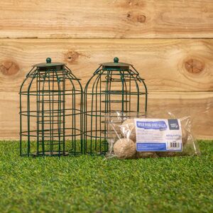 Samuel Alexander - Pack of 2 Metal Hanging Bird Fat Ball Feeder with Squirrel Guard & Pack of 6 Suet Fat Balls