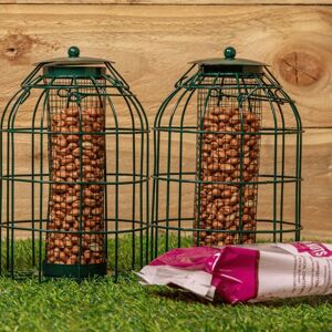 Samuel Alexander - Pack of 2 Metal Hanging Bird Nut Feeder with Squirrel Guard & Pack of Nut Feed
