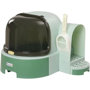 PawHut 2 In 1 Cat Litter Tray w/ Drawer Pans, Scoop, Openable Cover - Green