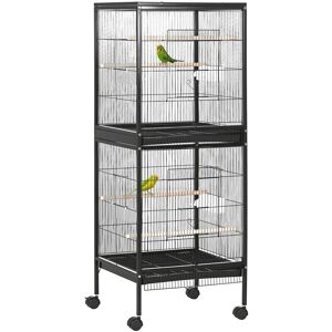 Pawhut - 2 In 1 Large Bird Cage Aviary with Wheels, Slide-out Trays Wood Perches