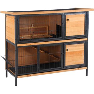 Pawhut - Rabbit Hutch, Guinea Pig Hutch Outdoor Cage w/ Tray & Roof, Yellow