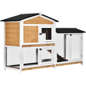 Pawhut - 2-Tier Wooden Rabbit Hutch Guinea Pig House Pet Cage Outdoor w/ Tray Ramp Yellow