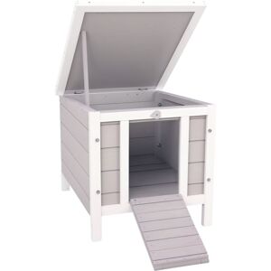 Pawhut - Wooden Rabbit Hutch Outdoor, Guinea Pig Hutch, Rabbit Hideaway, Cat House Grey