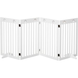 Pawhut - Pet Gate Foldable Fence Freestanding Dog Barrier w/ Support Feet White