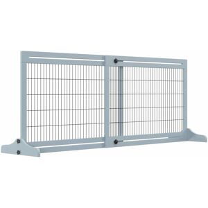 Pawhut - Adjustable Wooden Pet Gate Freestanding Dog Barrier for Doorway Grey