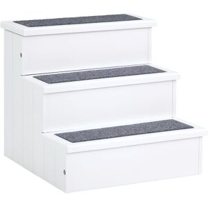 3 Step Wooden Dog Steps Pet Stairs for Dogs, Cat Ladder with Storage White - Pawhut