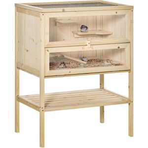 Wooden Hamster Cage w/ Storage Shelf, Openable Top for Gerbils Beige - Pawhut