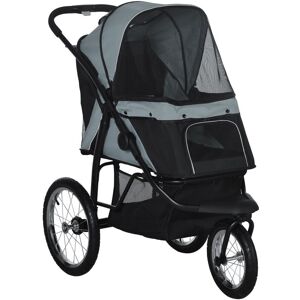 Pet Stroller Jogger for Medium Dogs, Foldable Pushchair Adjustable Canopy Grey - Pawhut