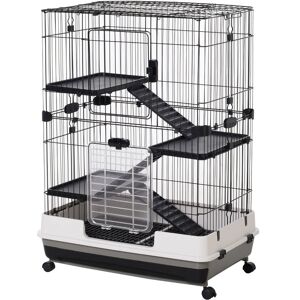 Pawhut - Small Animal Cage, Indoor Bunny House, for Ferrets w/ Wheels Black