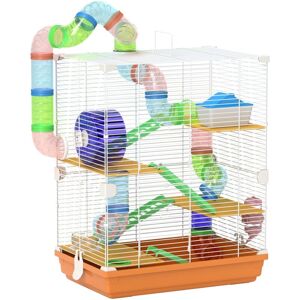 5 Tier Hamster Cage Carrier Habitat w/ Exercise Wheels Orange - Pawhut