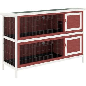 Pawhut - Rabbit Hutch, Guinea Pig Cage 2-Tier Bunny House w/ No-Leak Trays